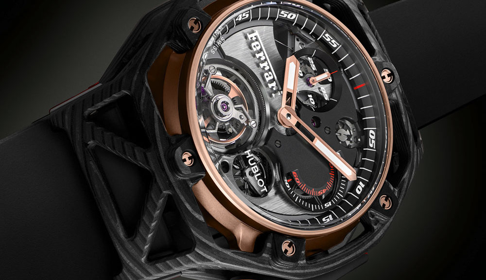 Hublot Techframe Ferrari 70 Years Tourbillon Chronograph Watch In PEEK Carbon & King Gold