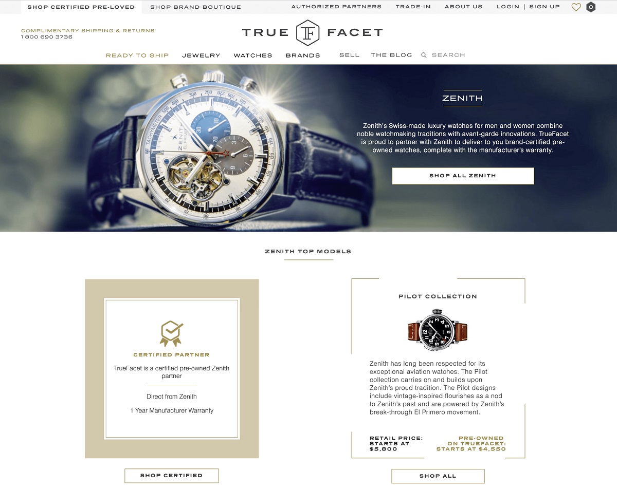 Brand-Certified Pre-Owned Online Watch Sales Now At TrueFacet