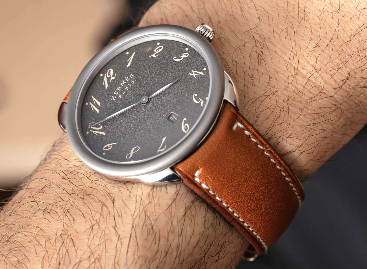 Black Exclusive Panerai style band in Barenia / Luxury Hermes French calf  leather
