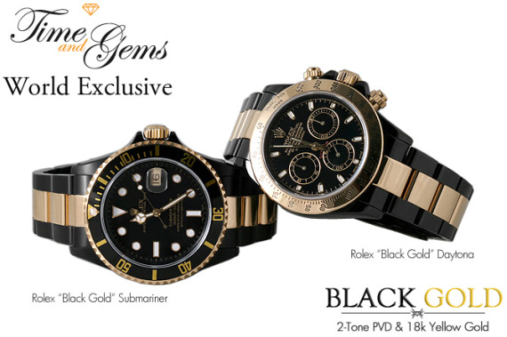 rolex black and gold watch