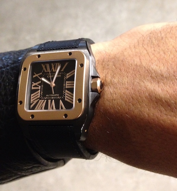 cartier santos 100 xl rose gold with rubber strap watch