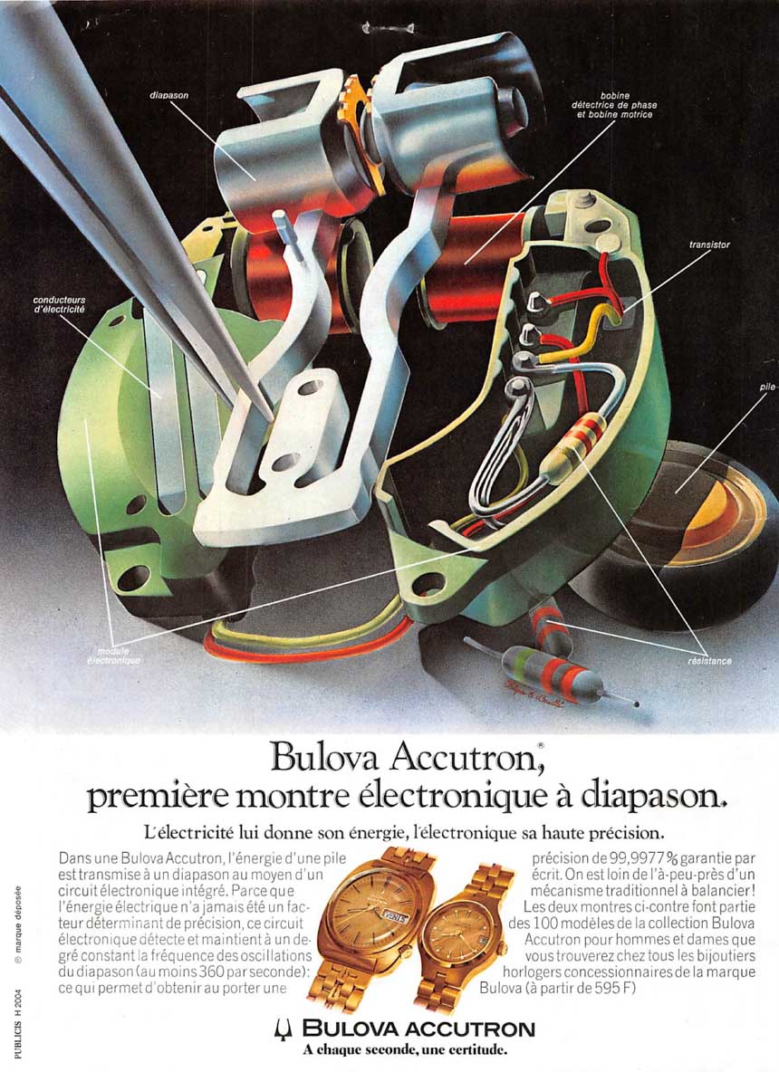 Bulova Accutron Ad: French Advertisement For Accutron, Early 1970s, Emphasizing Bulova's History As A Global Company