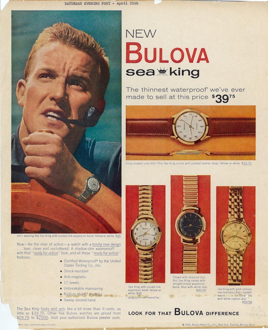 Bulova Sea King: Advertisement For A Popular Name In Waterproof Sports Excellence (1959)