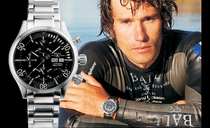 Ball Ambassador Guillaume Néry & His Limited Edition Ball Engineer Master II Diver FreeFall Watch (image: iWmagazine.com)