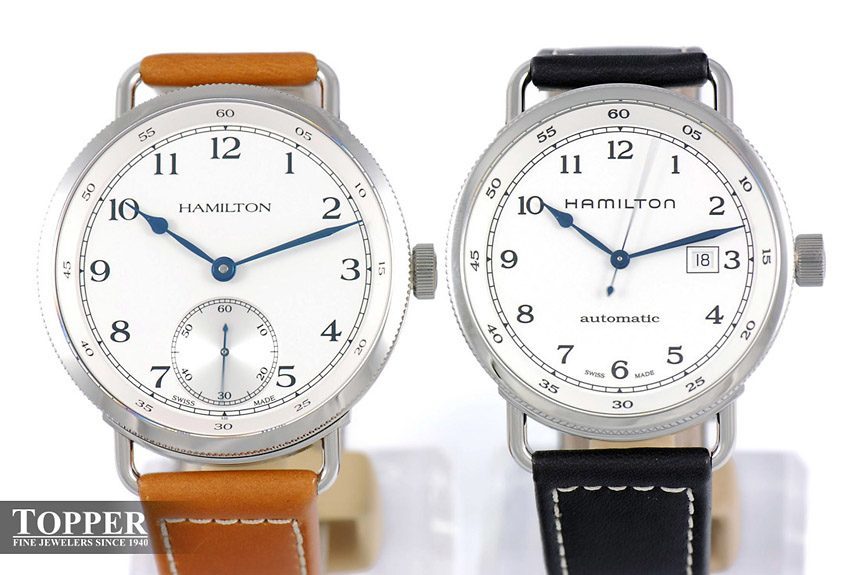 The 2012 Limited Edition Navy Pioneer (left) and the 2015 Pioneer Auto 43mm H771553 (right).