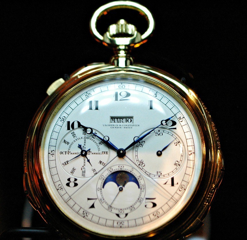 This historic Vacheron Constantin pocket watch was presented to King Fouad I of Egypt in 1929 by the Swiss Colony in Egypt. It features 13-complications including the phases and ages of the moon. 