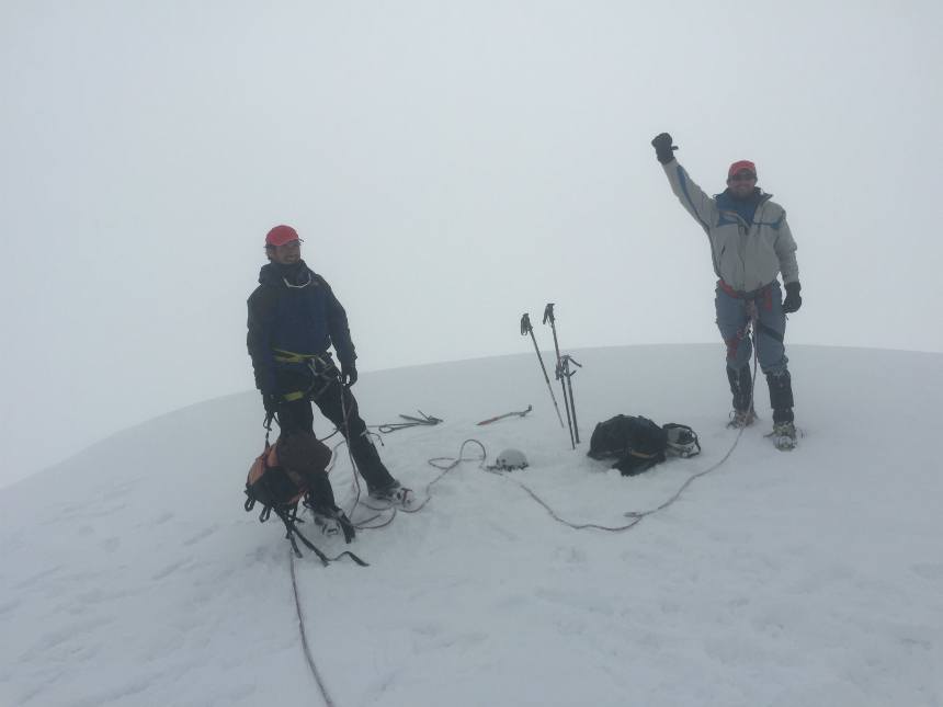 Training climb May 2015: Luke and I in a whiteout at the top of suitably named Mount Pisco, Peru, 5752 m.