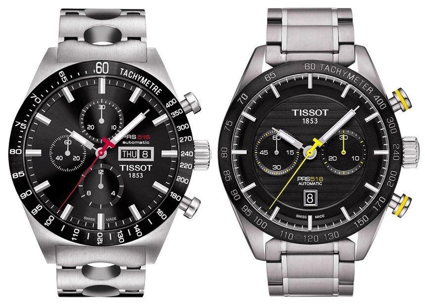 One of the older Tissot PRS 516 chronograph models with ETA 7750 movement (left) and the new-for-2015 model.