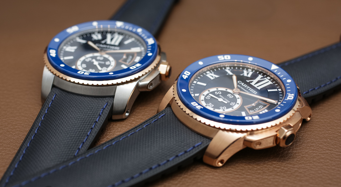 comparing Cartier Calibre De Cartier Blue Diver Watch case designs