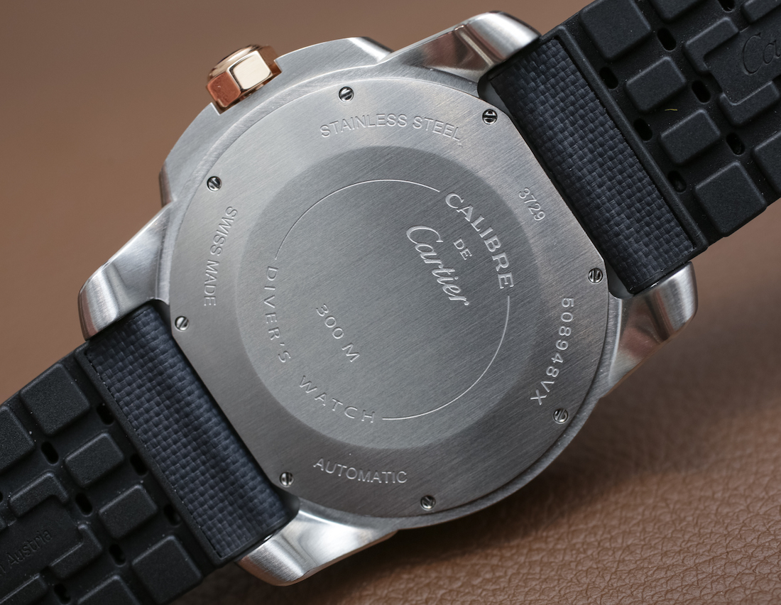 specifications on the underside of Cartier Calibre De Cartier Blue Diver Watch