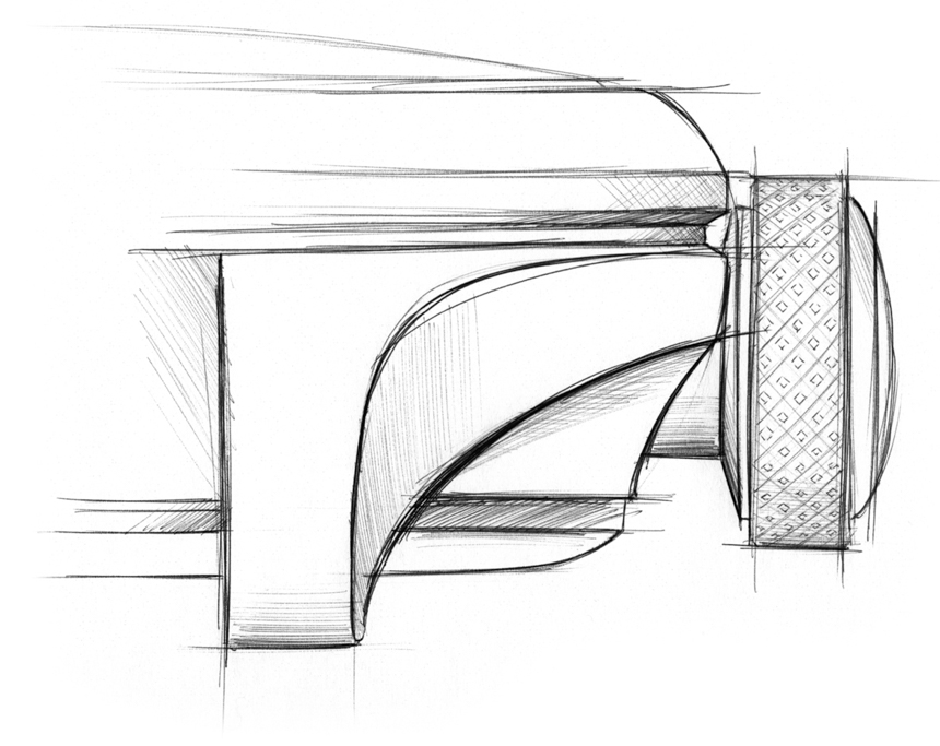 Detail sketch of Christopher Ward and Morgan Motor Company watch crown