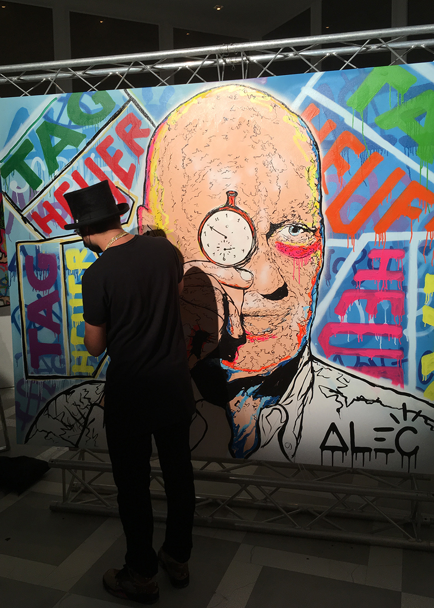 The newest painting by TAG Heuer ambassador Alec Monopoly depicts brand president Jean Claude Biver.