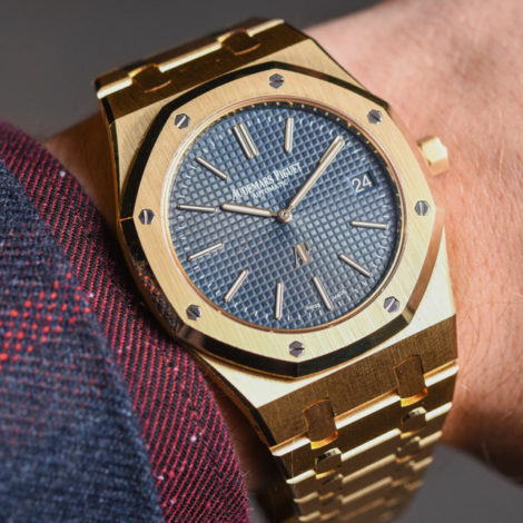 Audemars Piguet royal oak gold blue dial on wrist