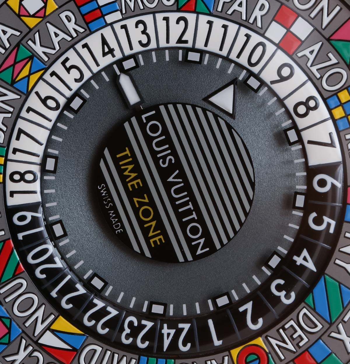 Louis Vuitton Escale Time Zone 39 dial and flag detail