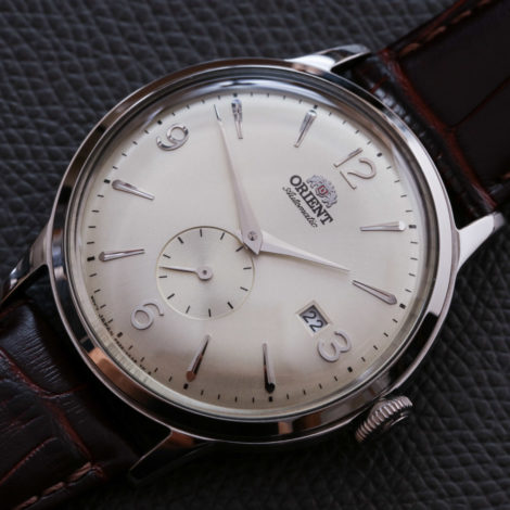 Orient Bambino Small Seconds white dial top view
