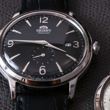 Orient Bambino Small Seconds black dial detail
