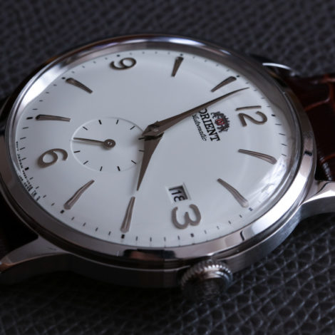 Orient Bambino Small Seconds white dial side view