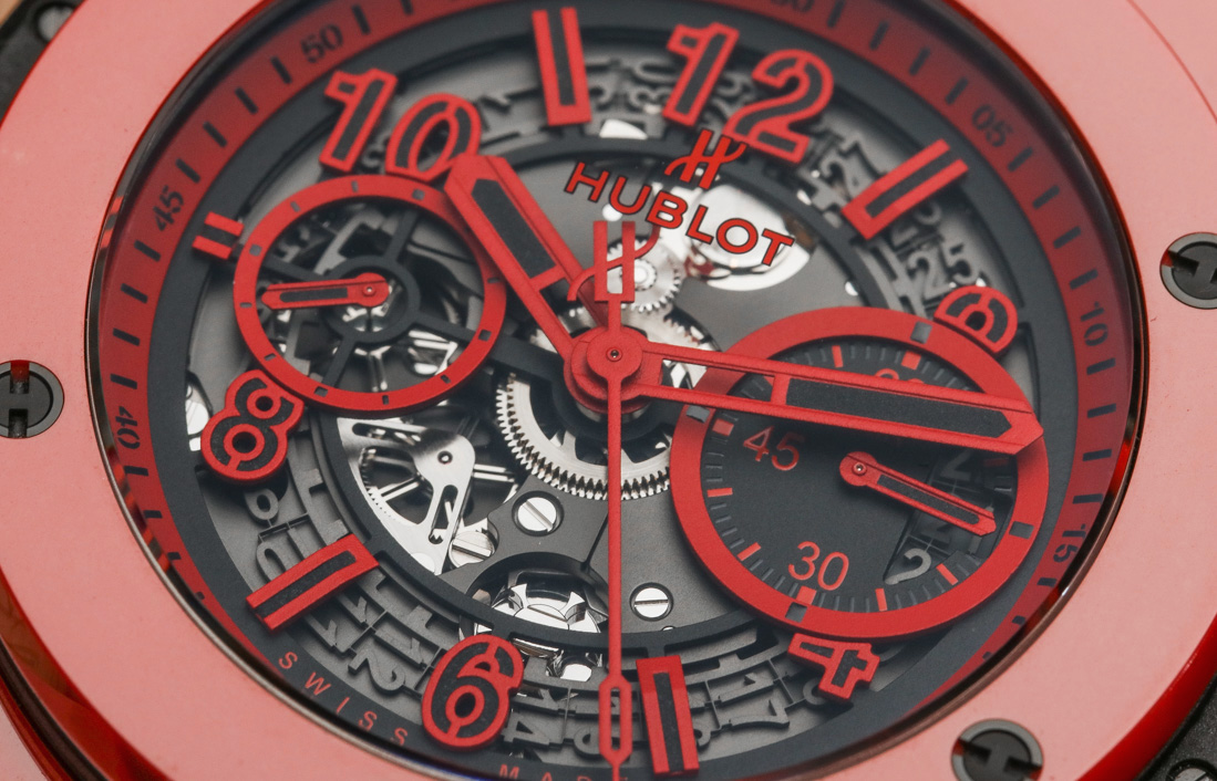 Hublot Big Bang UNICO Red Magic Ceramic Watch dial detail.