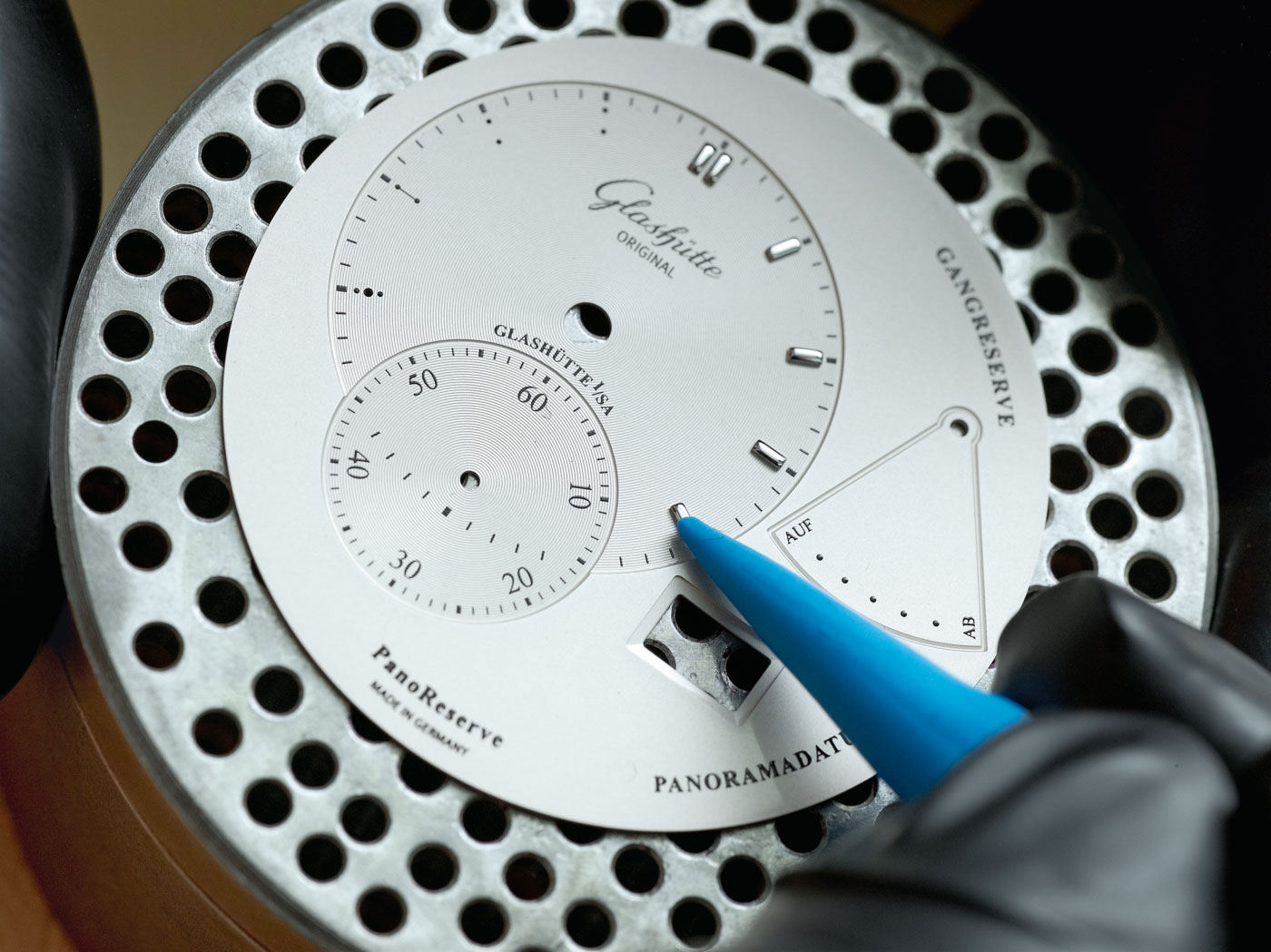 Glashutte Original watch dial manufacture - applying watch dial indices