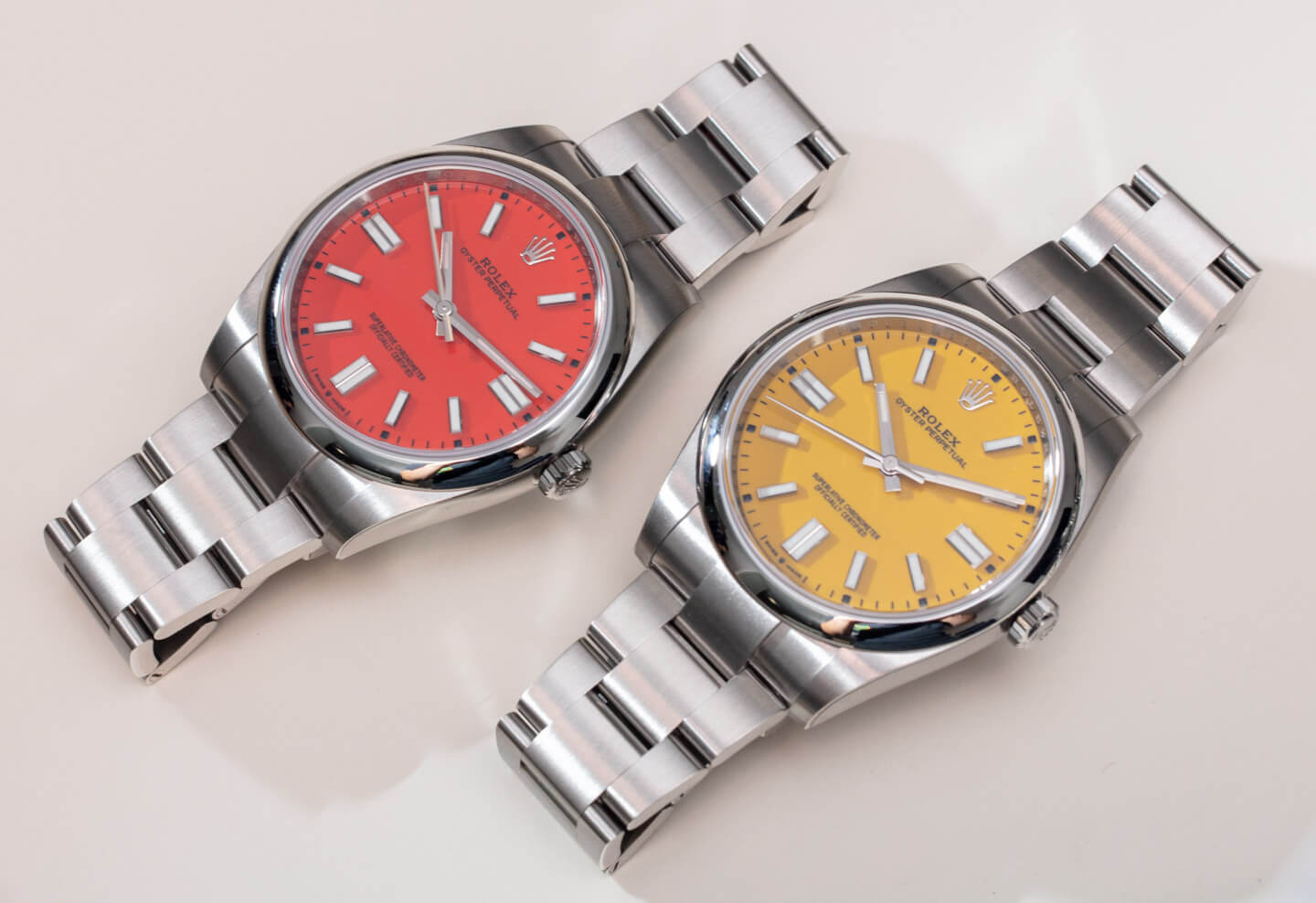 Rolex Oyster Perpetual 41 Red Coral Versus Yellow Dial replica Watches Hands-On 
