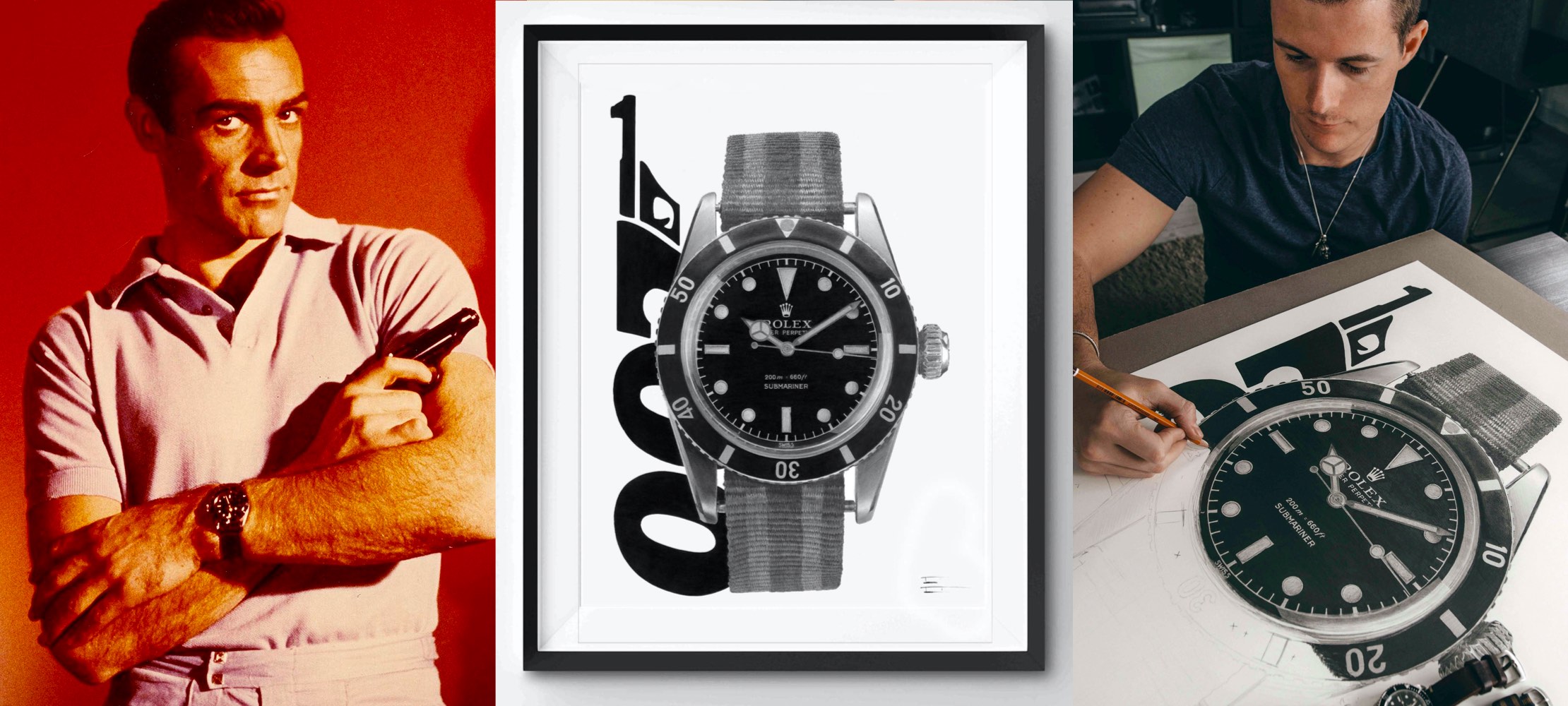 Sult Vanærende Victor Art Tribute To Sean Connery & His Bond Rolex Submariner 6538: New  Horological Artwork On The aBlogtoWatch Store | aBlogtoWatch