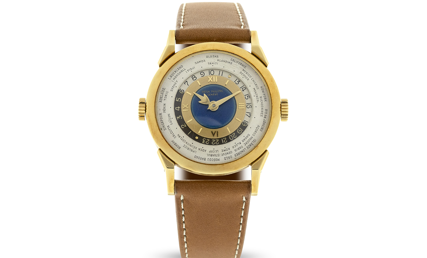 Patek Philippe Ref. 51311P in yellow gold with two crowns and an intense blue enamel center.