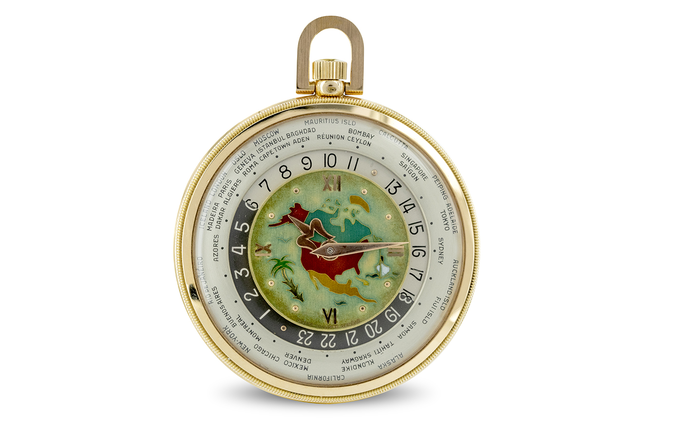 Patek Philippe Ref. 605 HU, depicting a map of North America in the center, one of only six known such references in pink gold. 